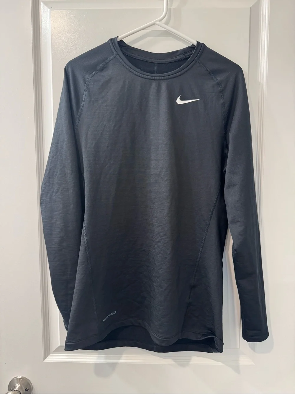 Nike Black Dri-FIT Slim Fit Long Sleeve Top with White Logo